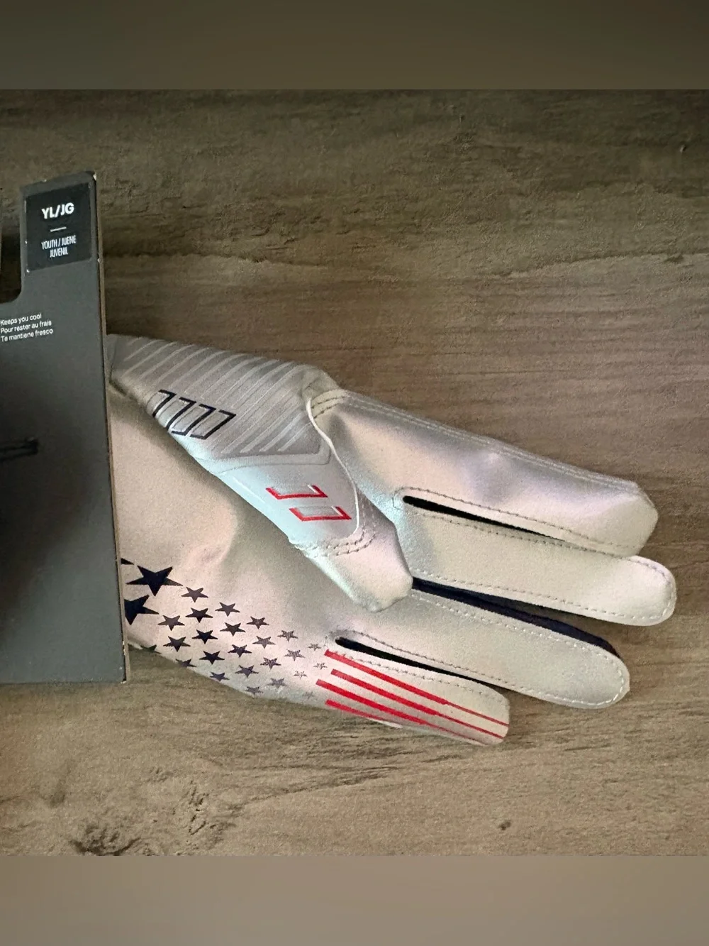 Under Armour F9 Nitro Football Gloves Youth Large Usa Silver Red Blue
